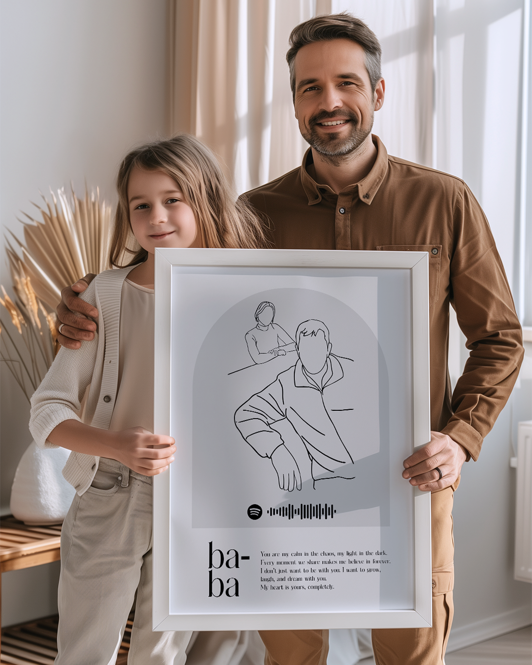 Babalara Özel Line Art Çizim Poster Tablosu
