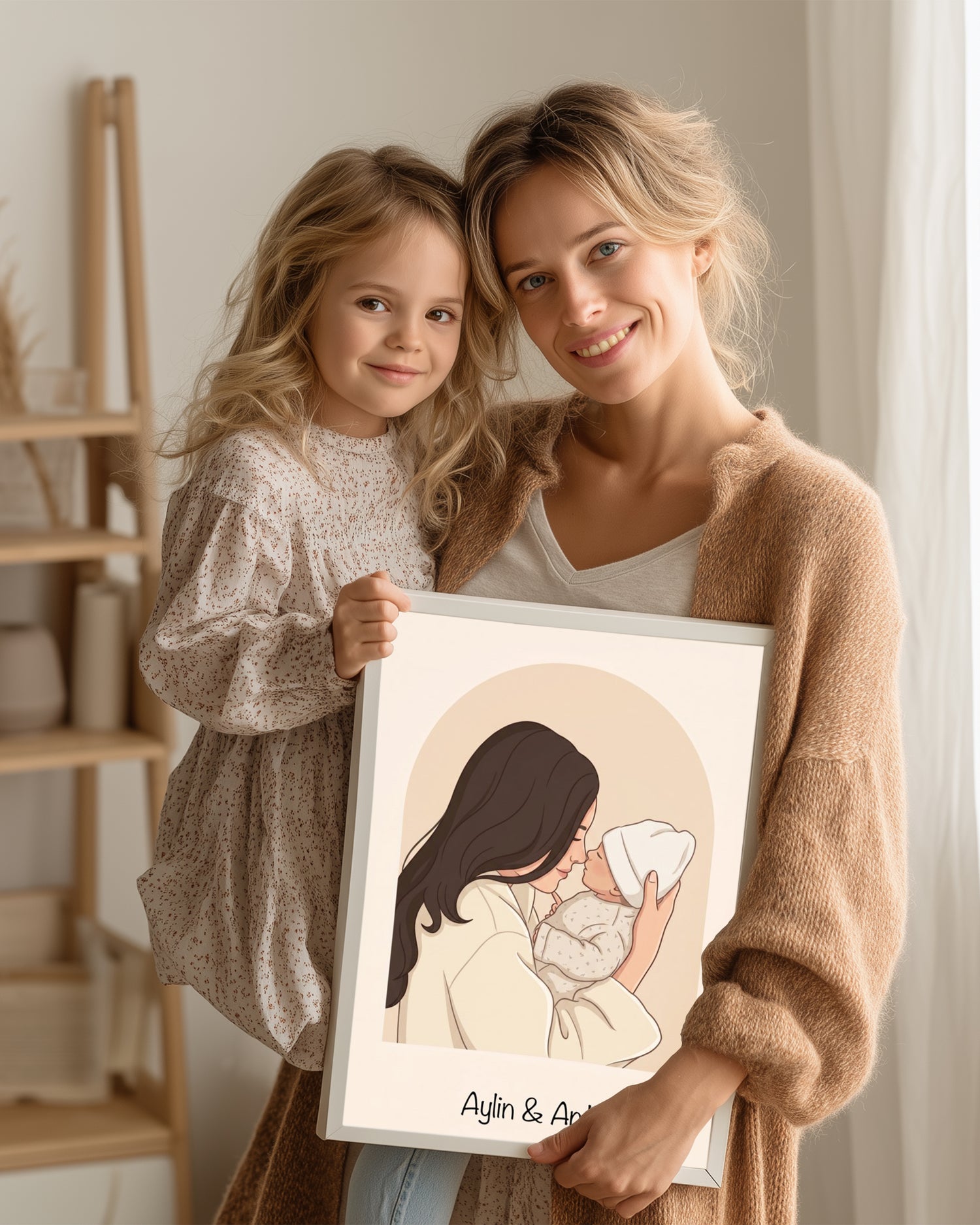 Kişiye Özel İsimli Anne Bebek Minimal Çizim Poster Tablosu Poster Tablosu