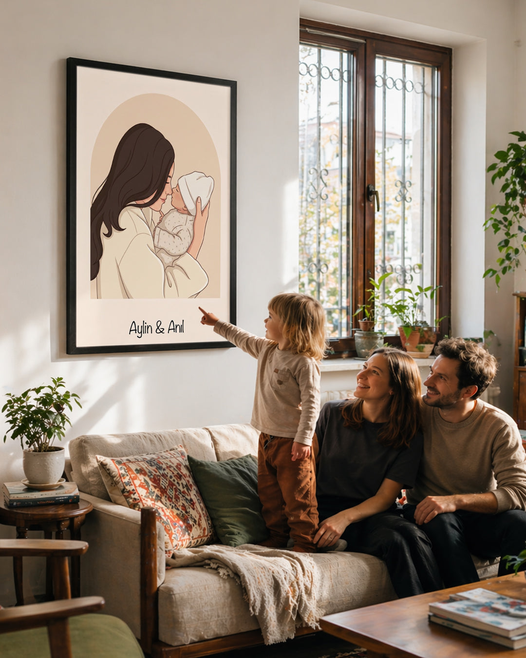 Kişiye Özel İsimli Anne Bebek Minimal Çizim Poster Tablosu Poster Tablosu