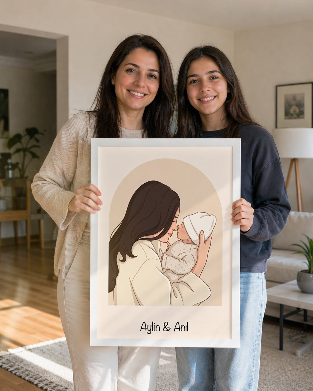 Kişiye Özel İsimli Anne Bebek Minimal Çizim Poster Tablosu Poster Tablosu