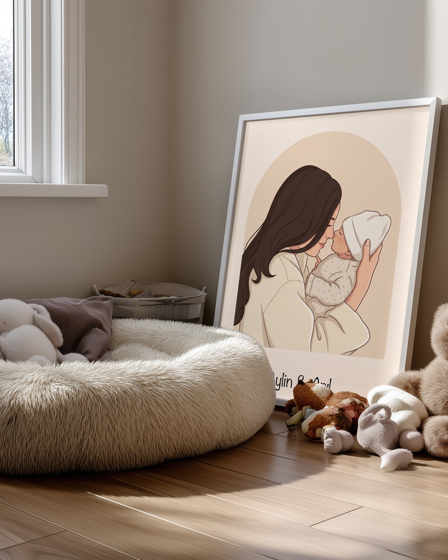 Kişiye Özel İsimli Anne Bebek Minimal Çizim Poster Tablosu Poster Tablosu