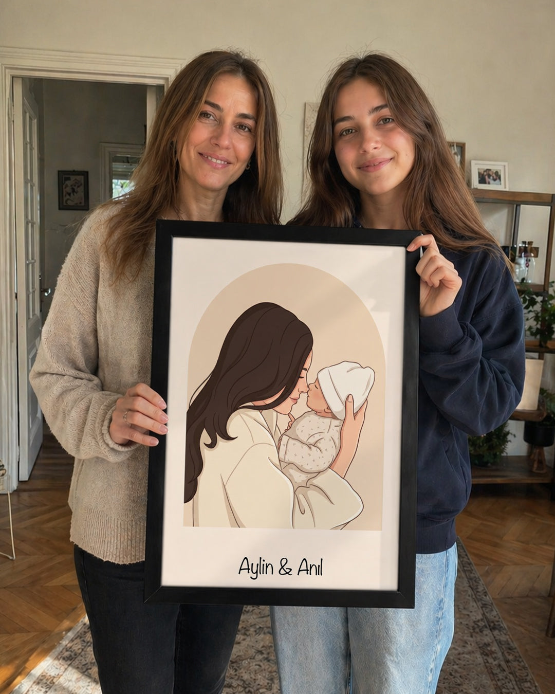 Kişiye Özel İsimli Anne Bebek Minimal Çizim Poster Tablosu Poster Tablosu