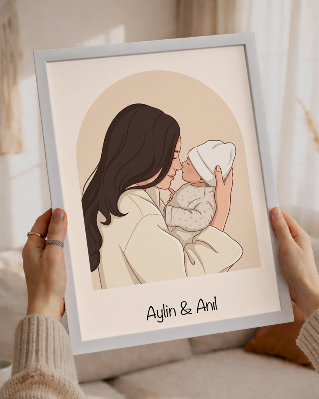Kişiye Özel İsimli Anne Bebek Minimal Çizim Poster Tablosu Poster Tablosu