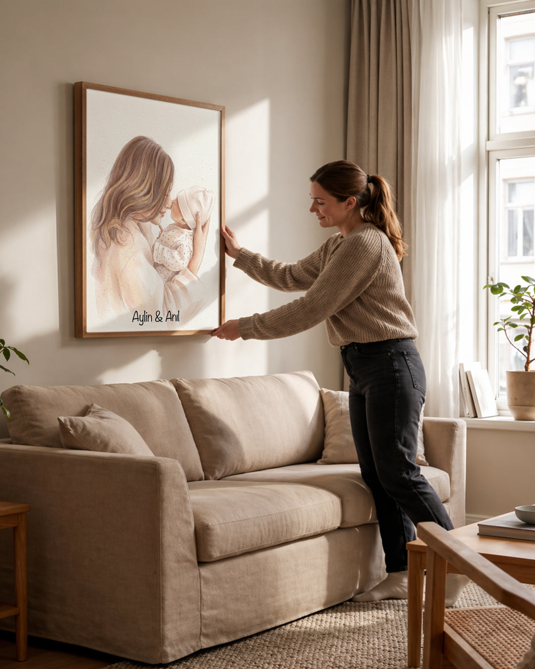 Kişiye Özel İsimli Anne Bebek Suluboya Çizim Poster Tablosu Poster Tablosu