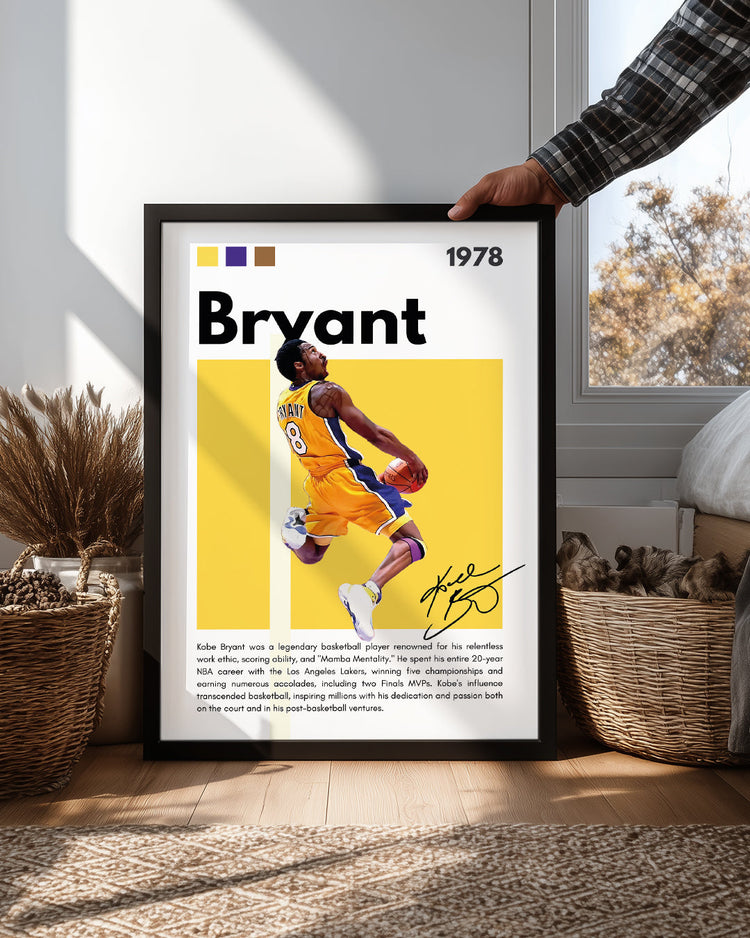 Kobe Bryant 1978 Sarı Arkaplan Poster Tablosu