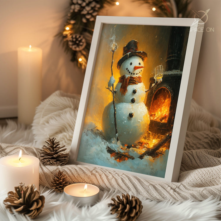 Snowman At Night Poster Tablosu