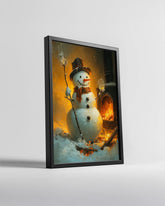Snowman At Night Poster Tablosu