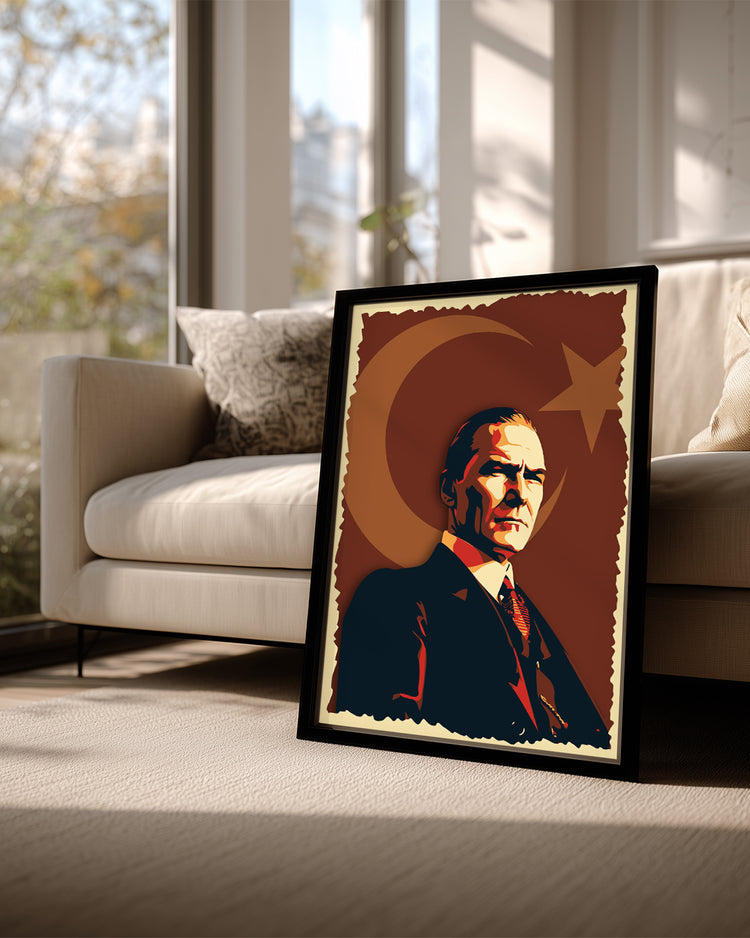 Tarihin Akışını Değiştiren Lider – Retro Atatürk Poster Tablosu