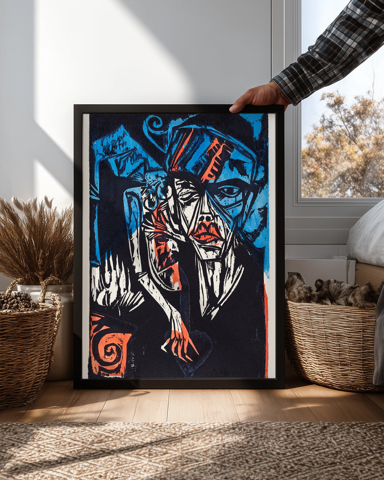 Woodcut Face Poster Tablosu