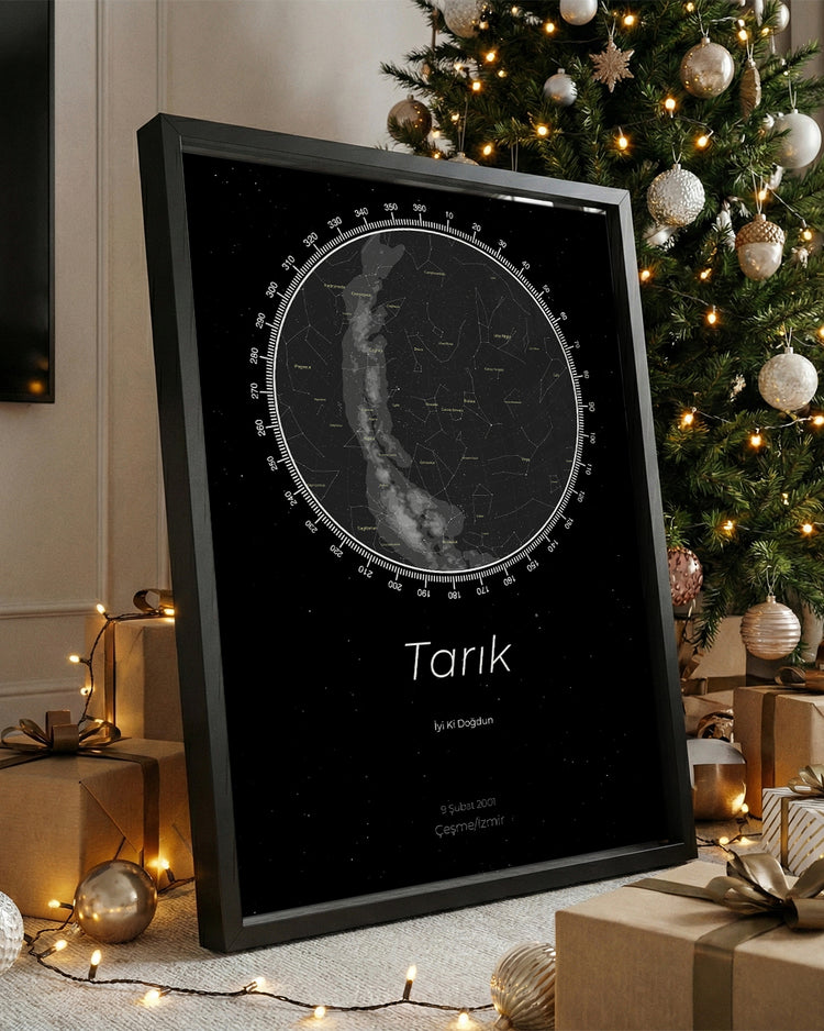 Gökyüzü Yıldız Haritalı Poster Tablosu (Pusula)