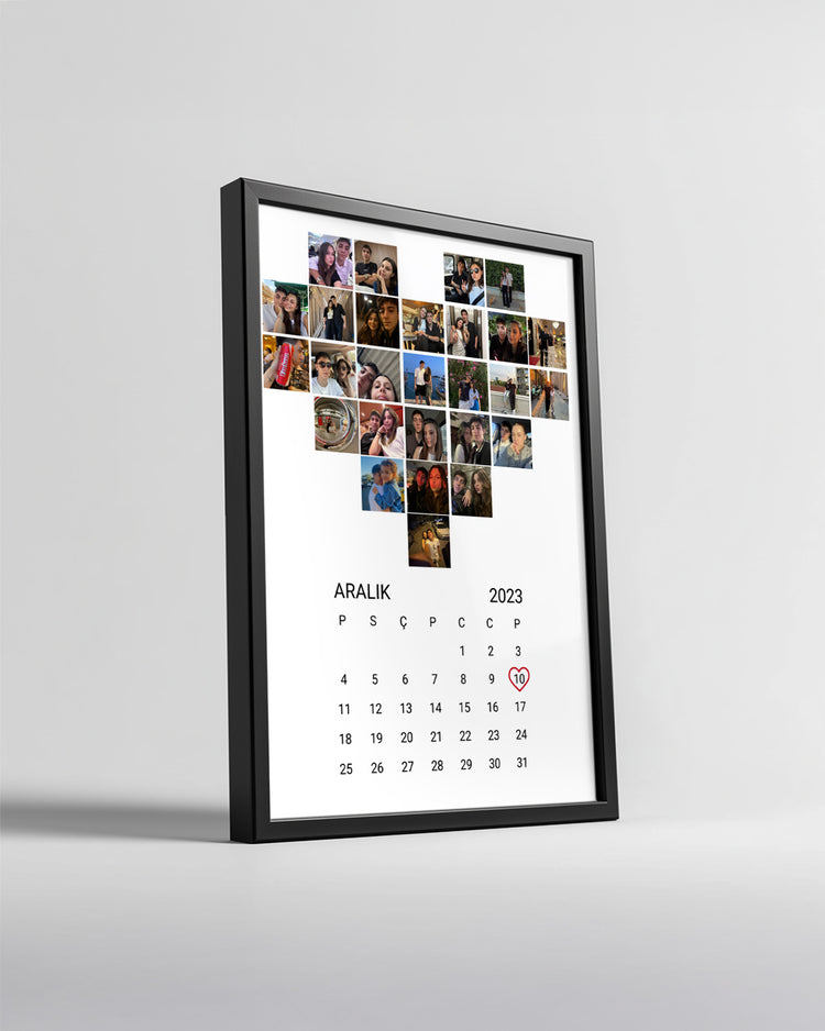 Fotoğraflı Ve Tarihli Kalp Şeklinde Poster Tablo