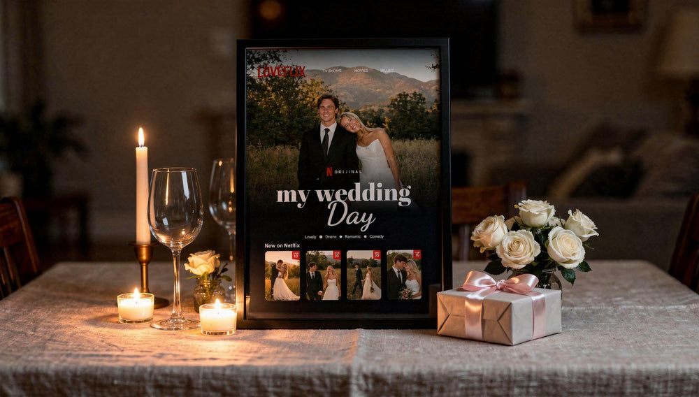 Mum ışığında yıl dönümü sofrasında My Wedding Day poster tablosu