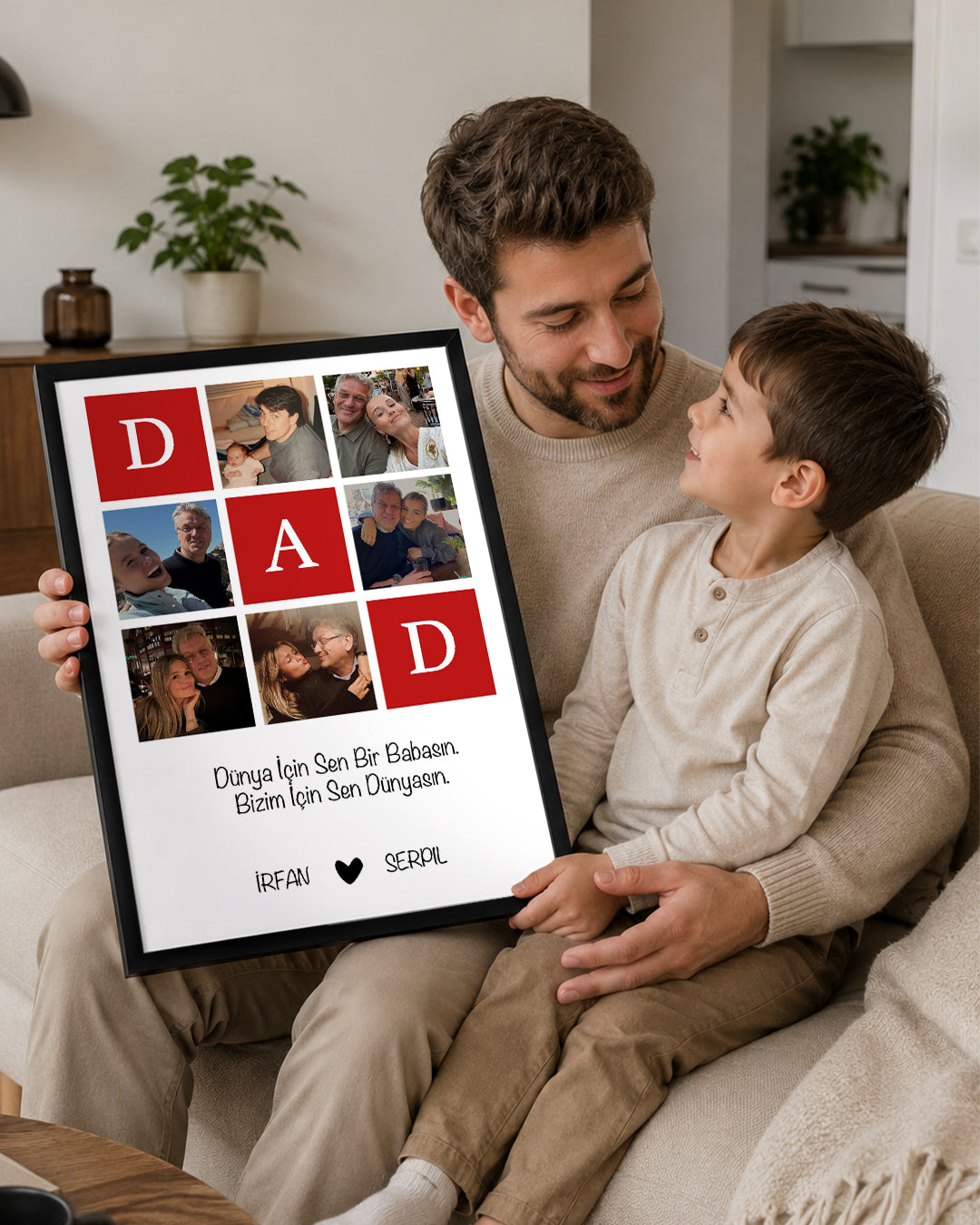 6 Fotoğraflı DAD Yazılı Kırmızı Kolaj Poster Tablosu