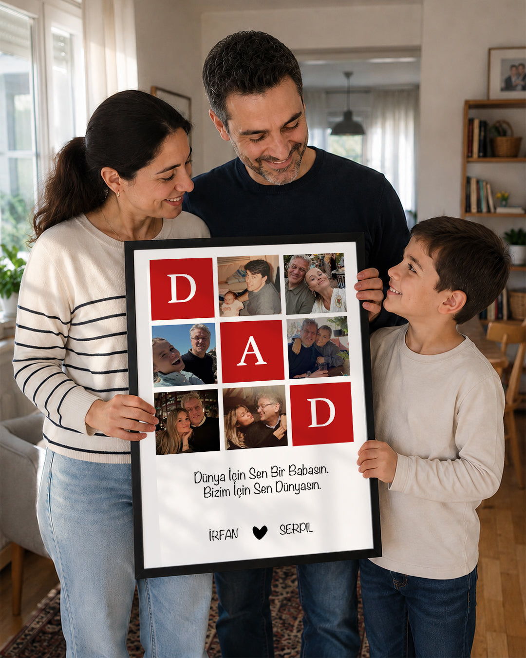 6 Fotoğraflı DAD Yazılı Kırmızı Kolaj Poster Tablosu