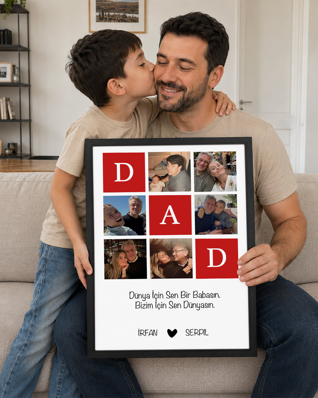 6 Fotoğraflı DAD Yazılı Kırmızı Kolaj Poster Tablosu