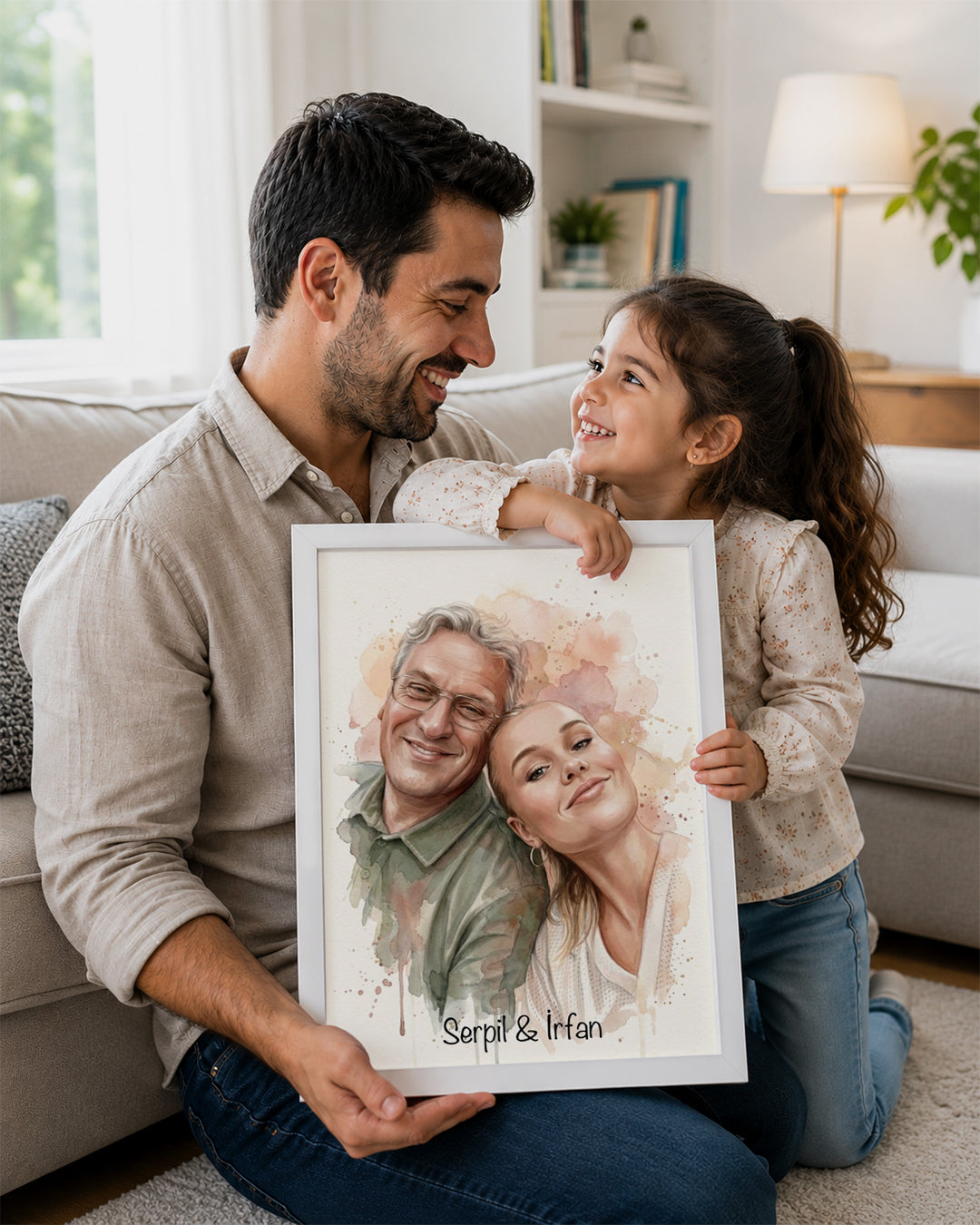 Kişiye Özel İsimli Baba Suluboya Sanat Poster Tablosu