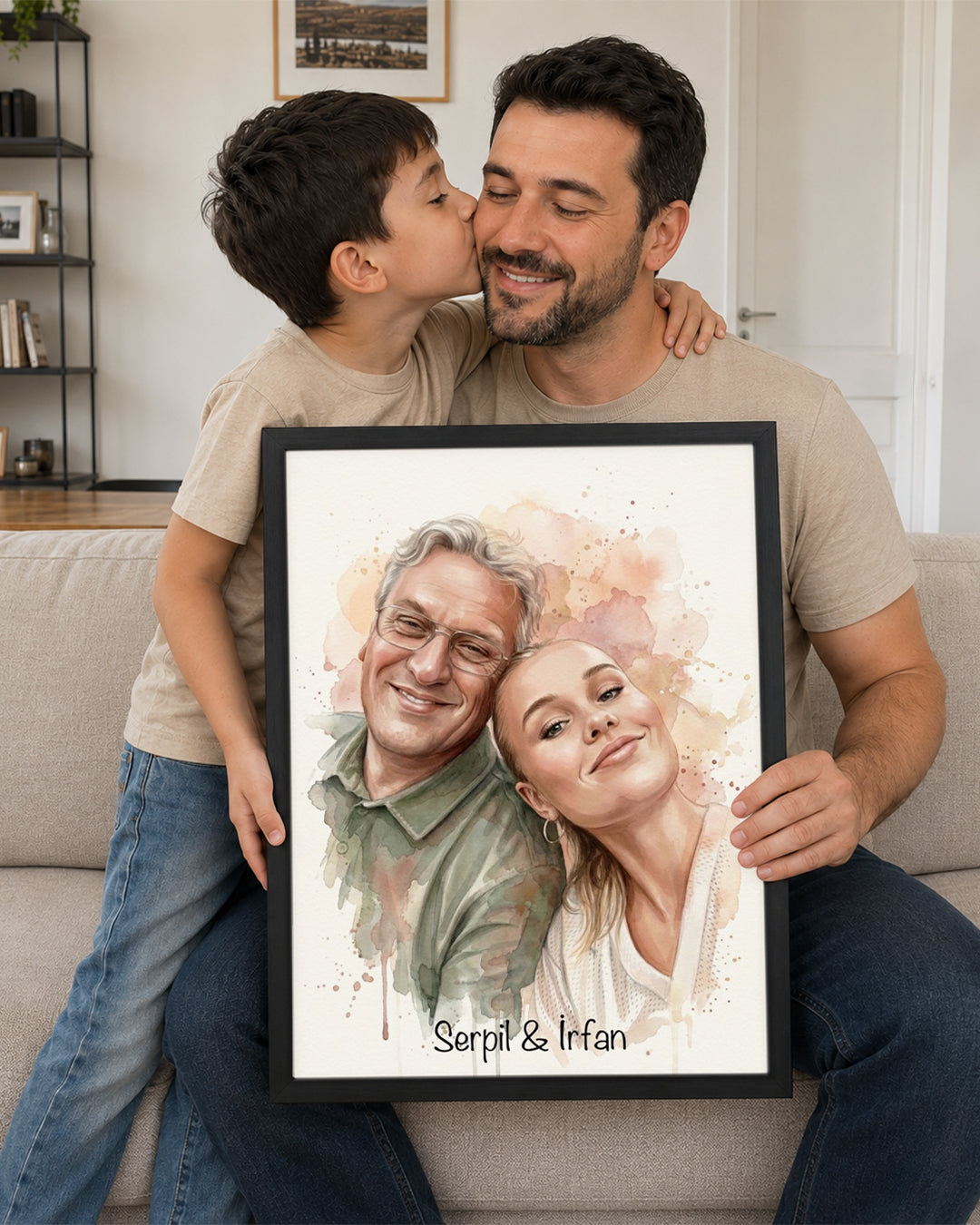 Kişiye Özel İsimli Baba Suluboya Sanat Poster Tablosu
