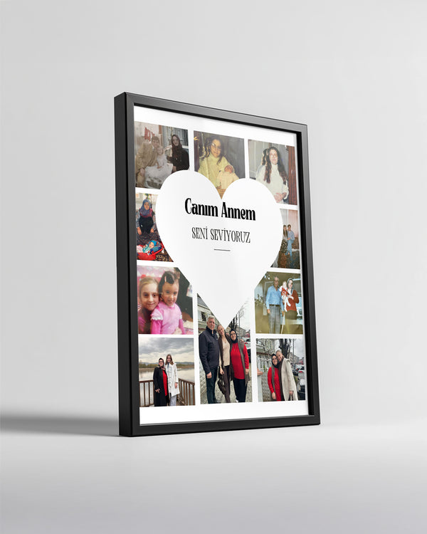10 Fotoğraflı Canım Annem Kalp Kolaj Poster Tablosu Poster Tablosu