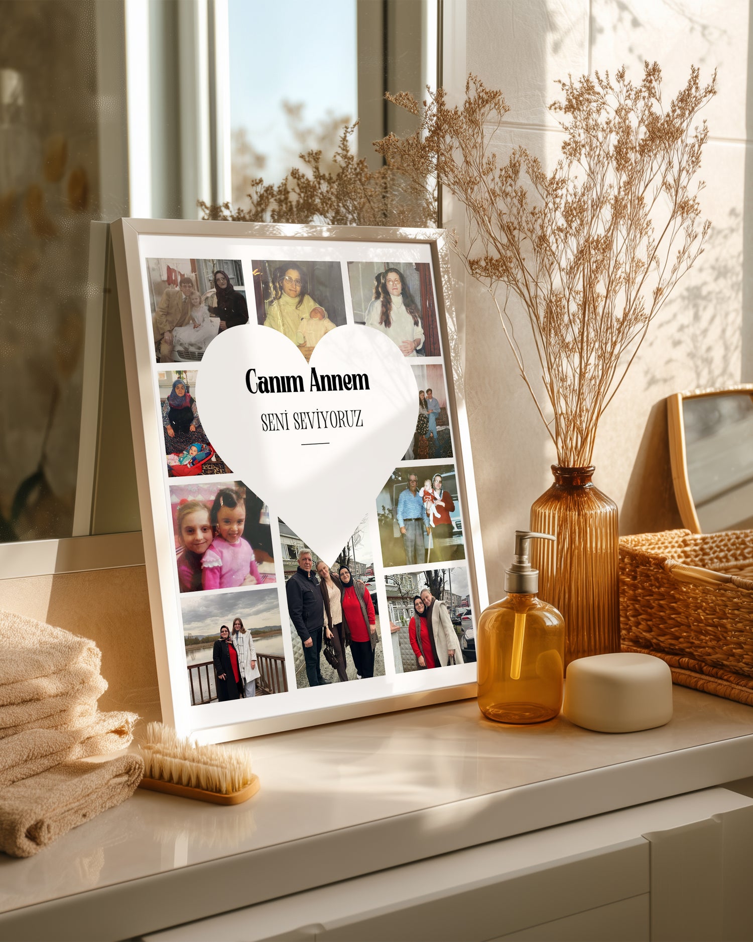 10 Fotoğraflı Canım Annem Kalp Kolaj Poster Tablosu Poster Tablosu