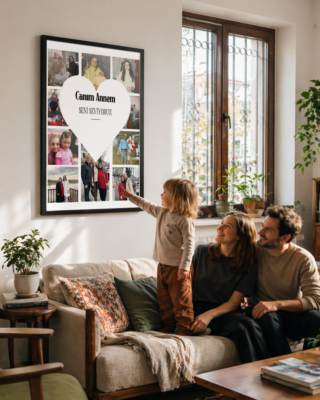 10 Fotoğraflı Canım Annem Kalp Kolaj Poster Tablosu Poster Tablosu