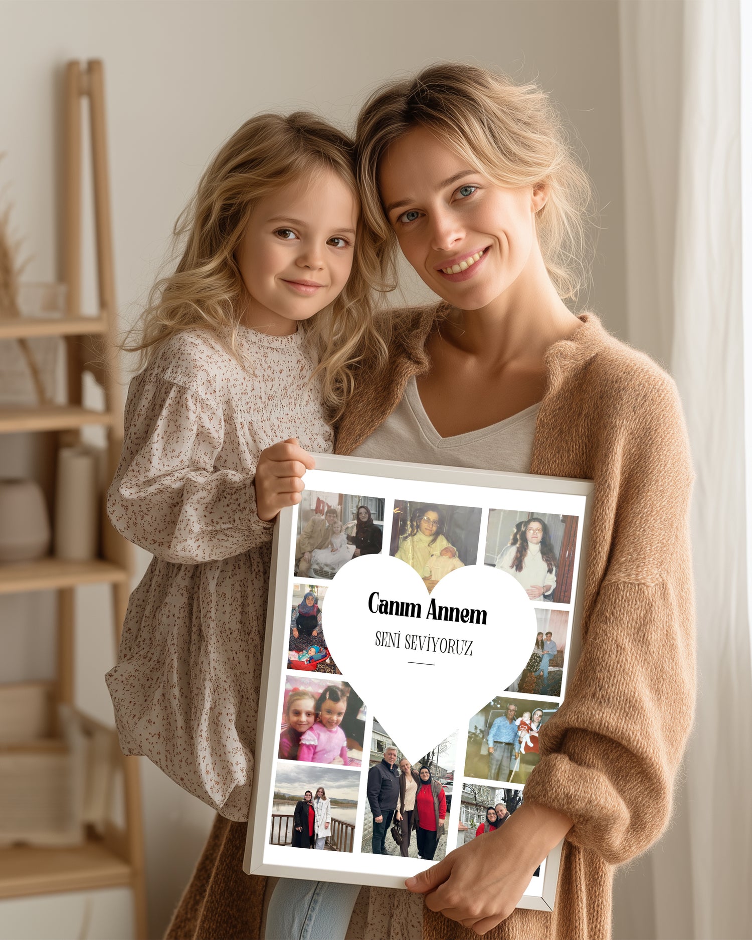 10 Fotoğraflı Canım Annem Kalp Kolaj Poster Tablosu Poster Tablosu