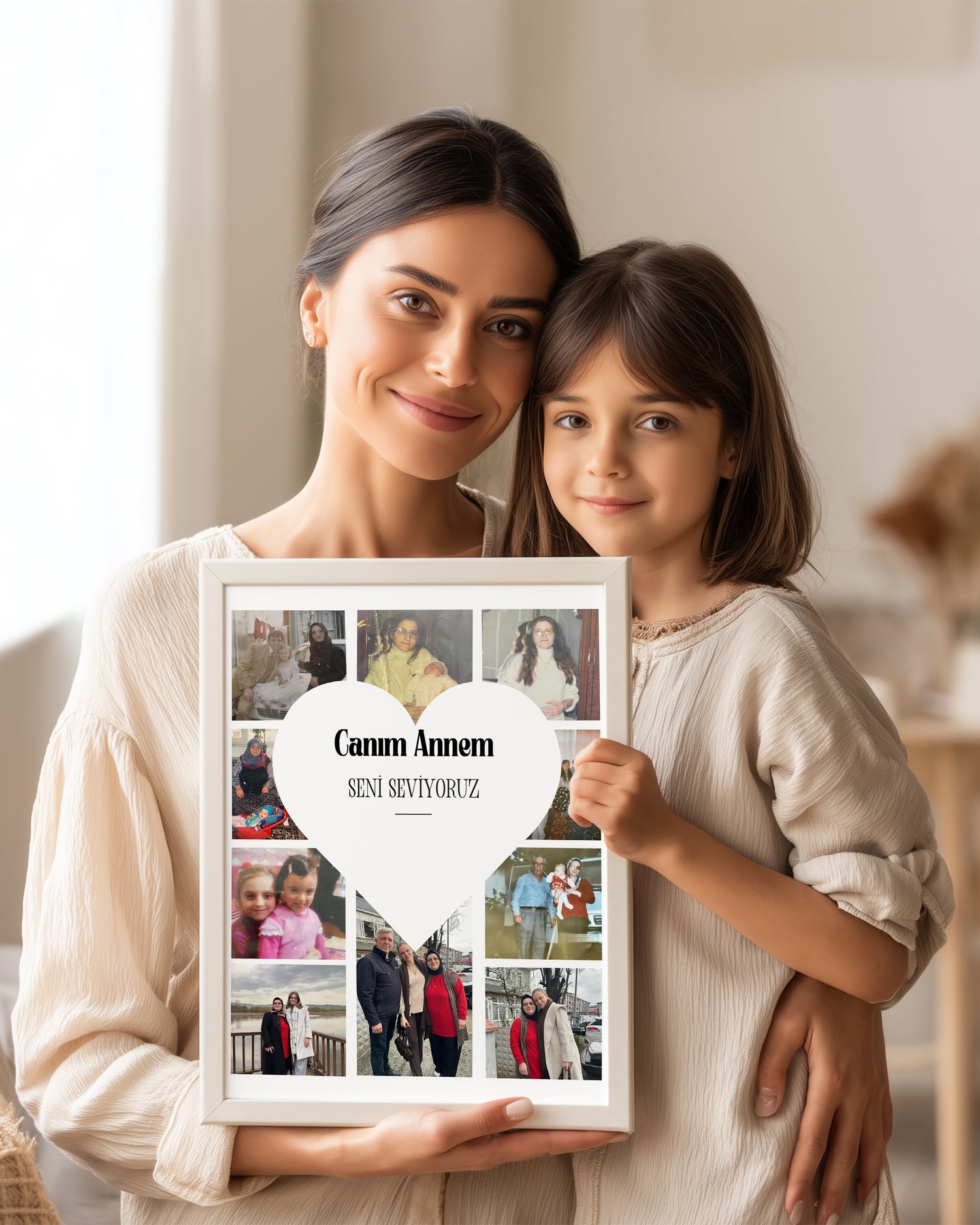 10 Fotoğraflı Canım Annem Kalp Kolaj Poster Tablosu Poster Tablosu
