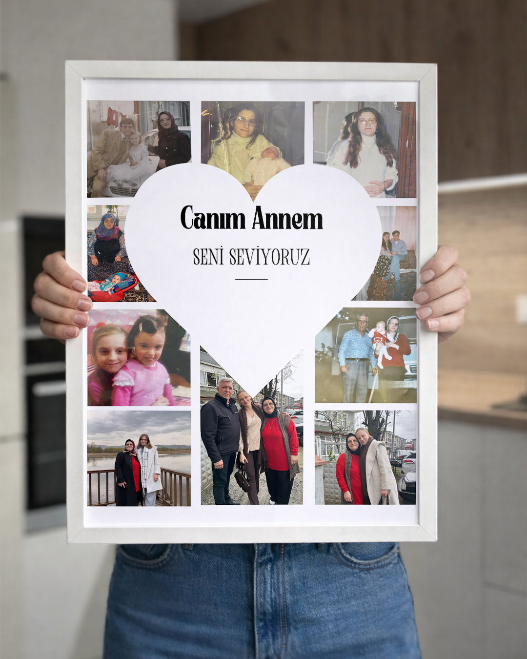 10 Fotoğraflı Canım Annem Kalp Kolaj Poster Tablosu Poster Tablosu