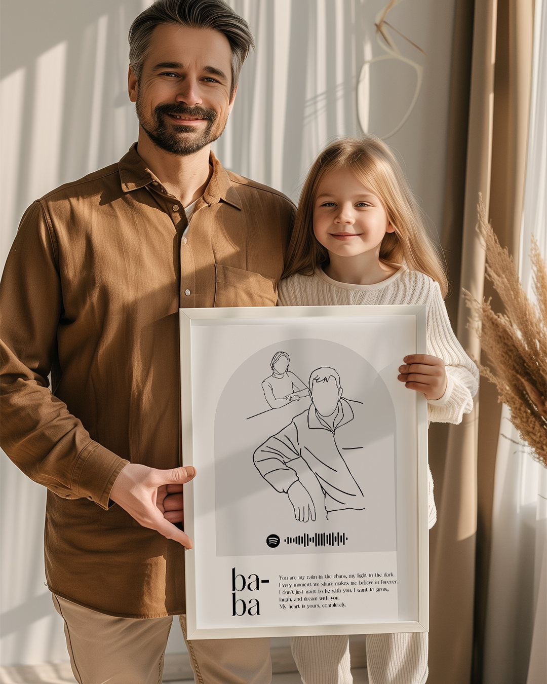 Babalara Özel Line Art Çizim Poster Tablosu