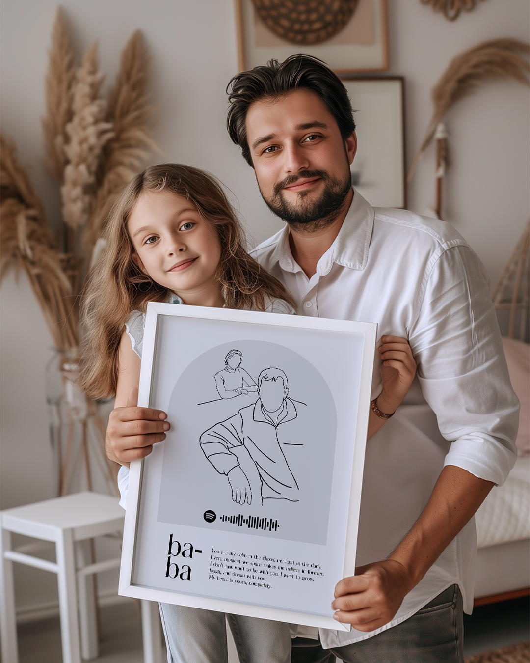 Babalara Özel Line Art Çizim Poster Tablosu