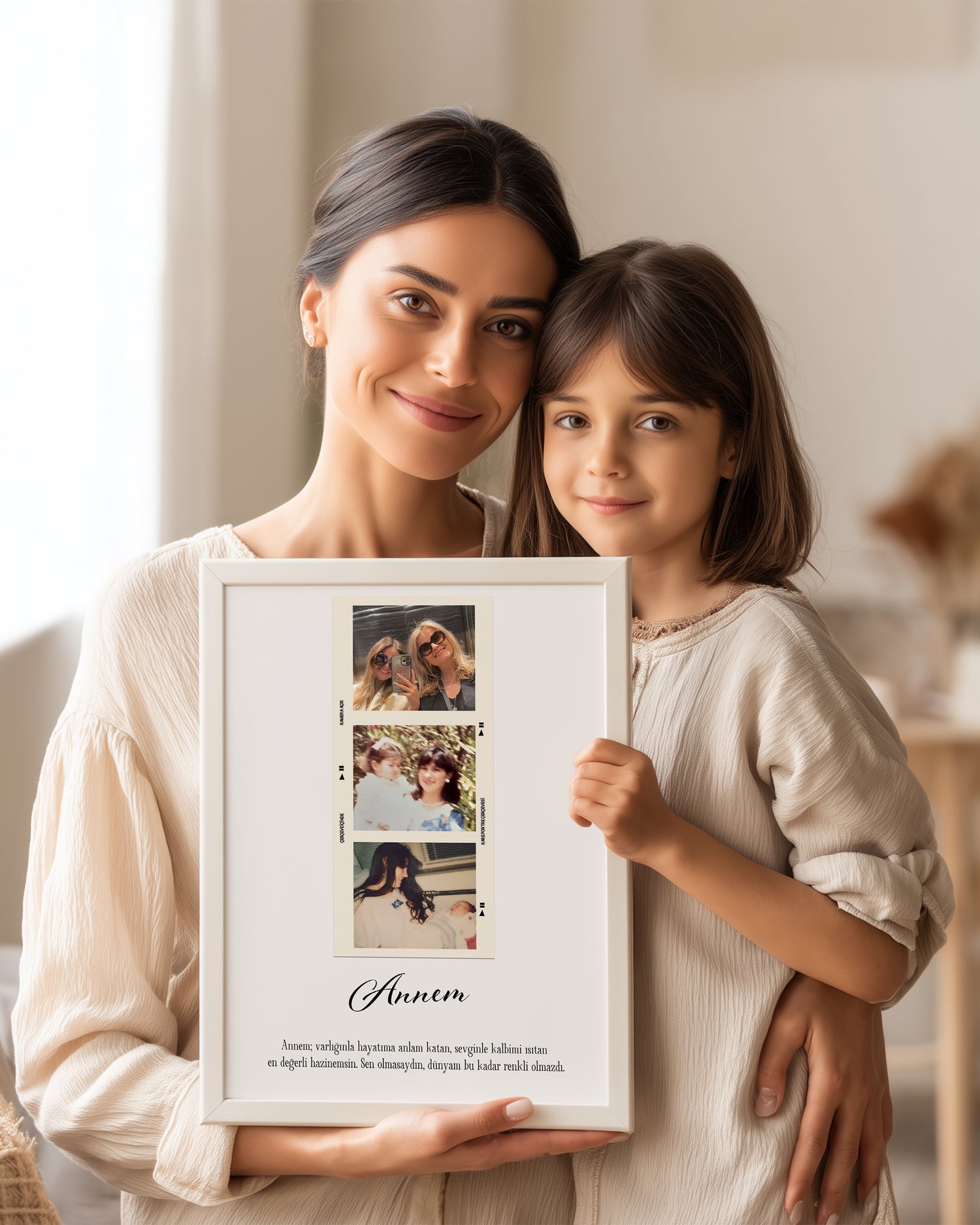 3 Fotoğraflı Annem Anı Poster Tablosu Poster Tablosu