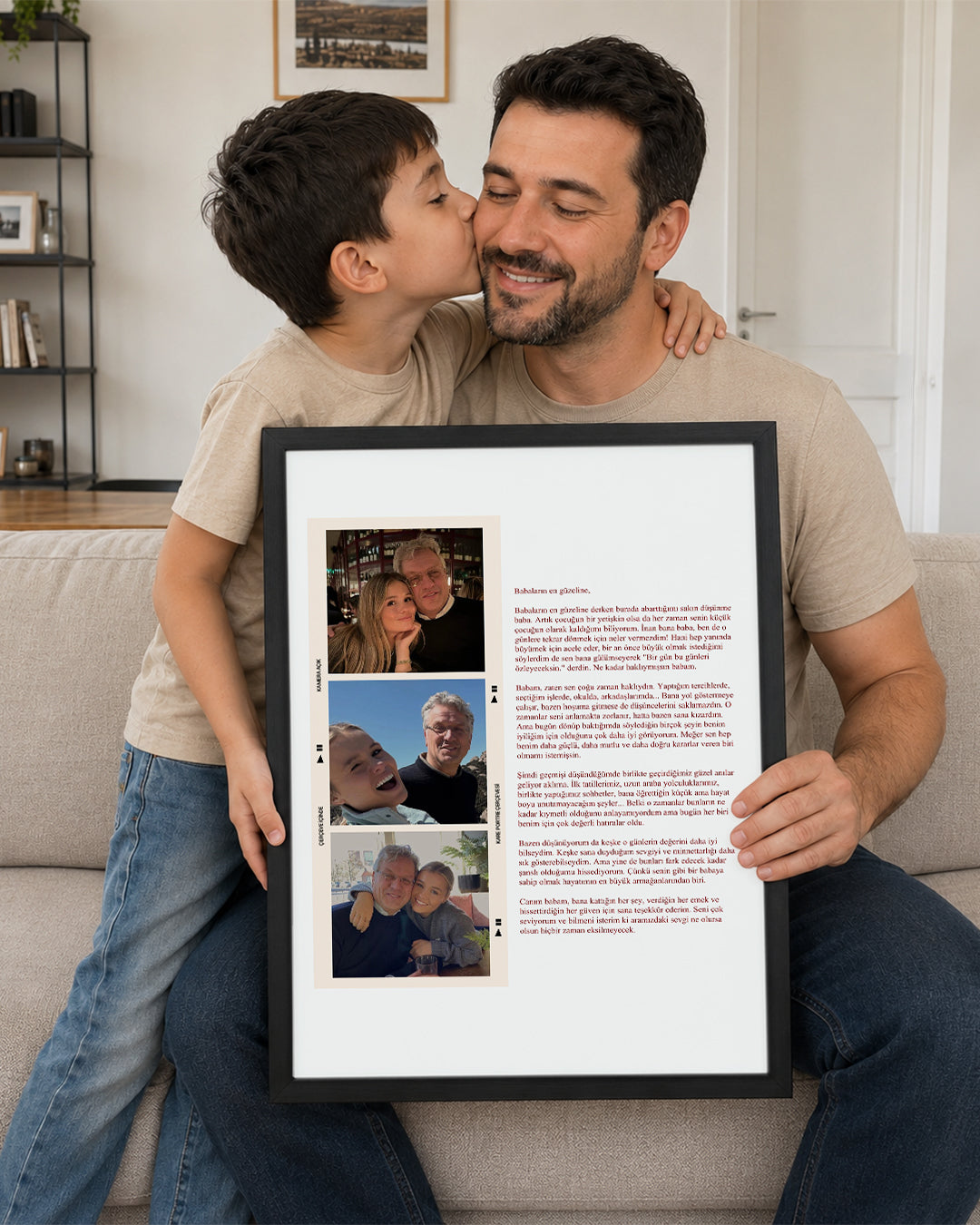 3 Fotoğraflı Babaya Mektup Poster Tablosu