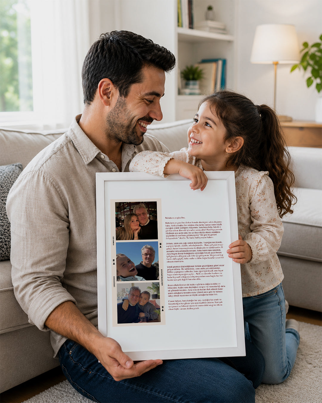 3 Fotoğraflı Babaya Mektup Poster Tablosu