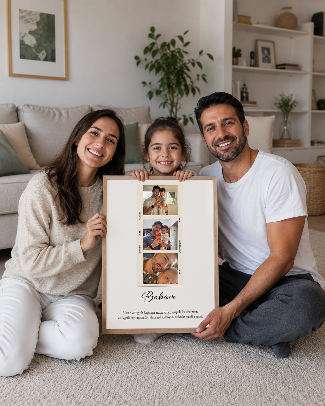 3 Fotoğraflı Babam Anı Poster Tablosu