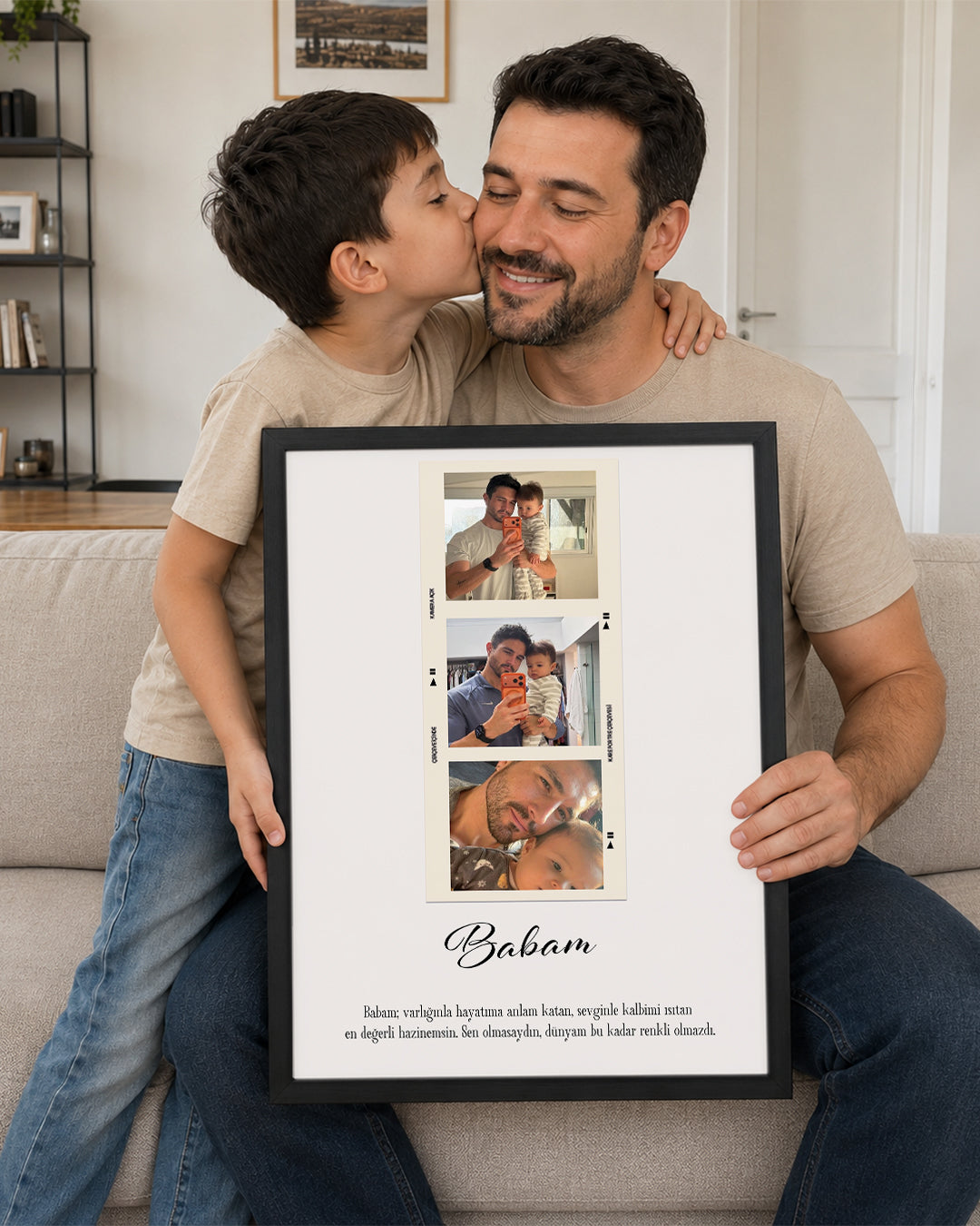 3 Fotoğraflı Babam Anı Poster Tablosu