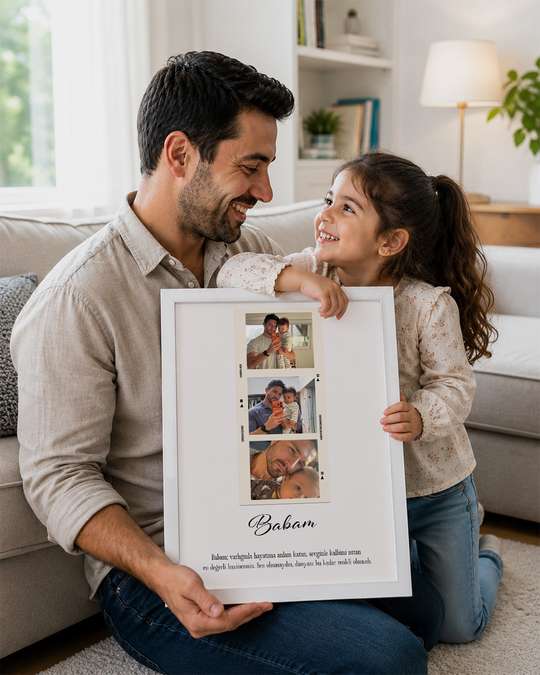 3 Fotoğraflı Babam Anı Poster Tablosu