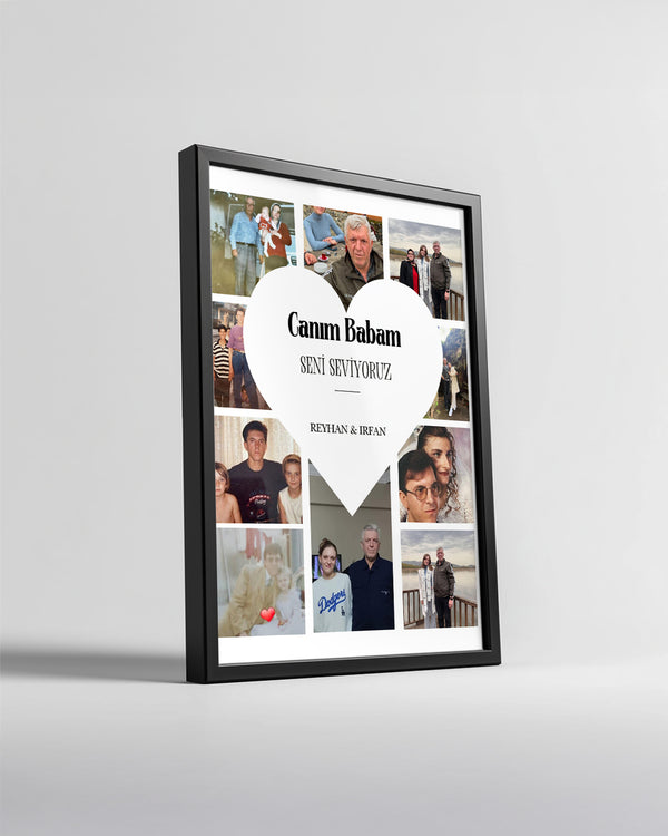 10 Fotoğraflı Canım Babam Kalp Kolaj Poster Tablosu