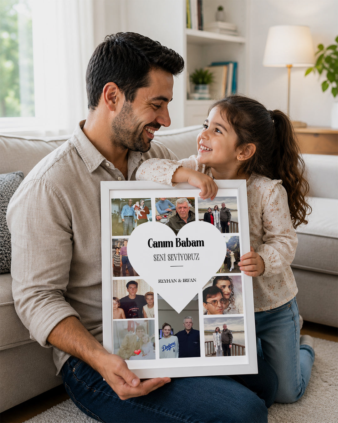 10 Fotoğraflı Canım Babam Kalp Kolaj Poster Tablosu
