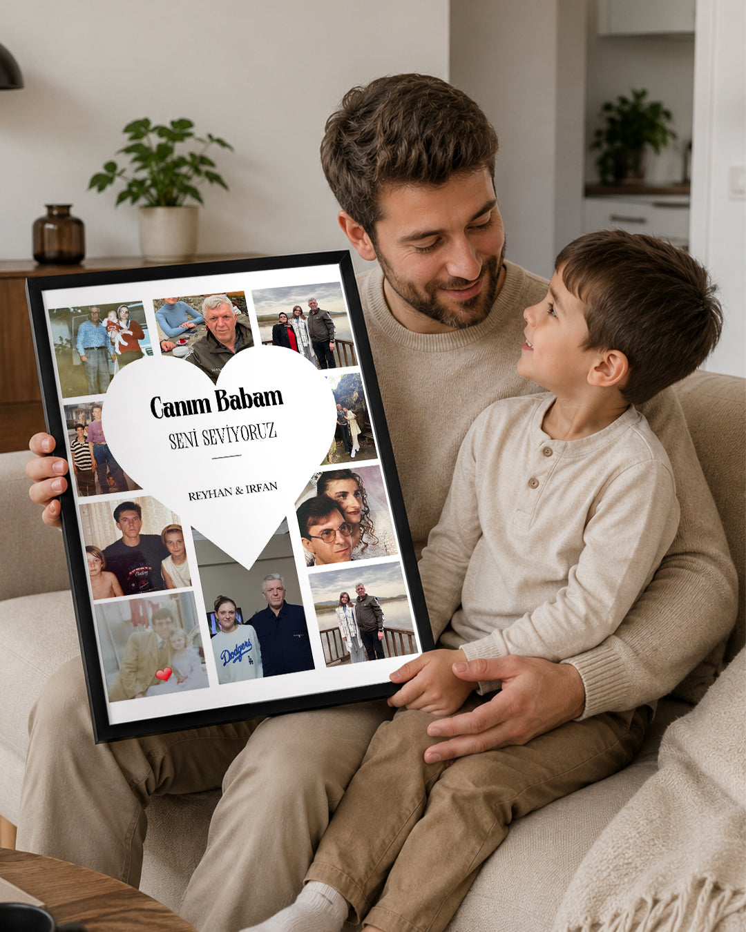 10 Fotoğraflı Canım Babam Kalp Kolaj Poster Tablosu