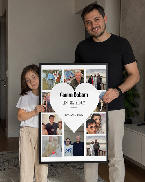10 Fotoğraflı Canım Babam Kalp Kolaj Poster Tablosu