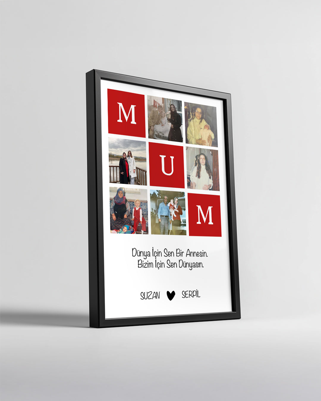 6 Fotoğraflı MUM Yazılı Kırmızı Kolaj Poster Tablosu Poster Tablosu