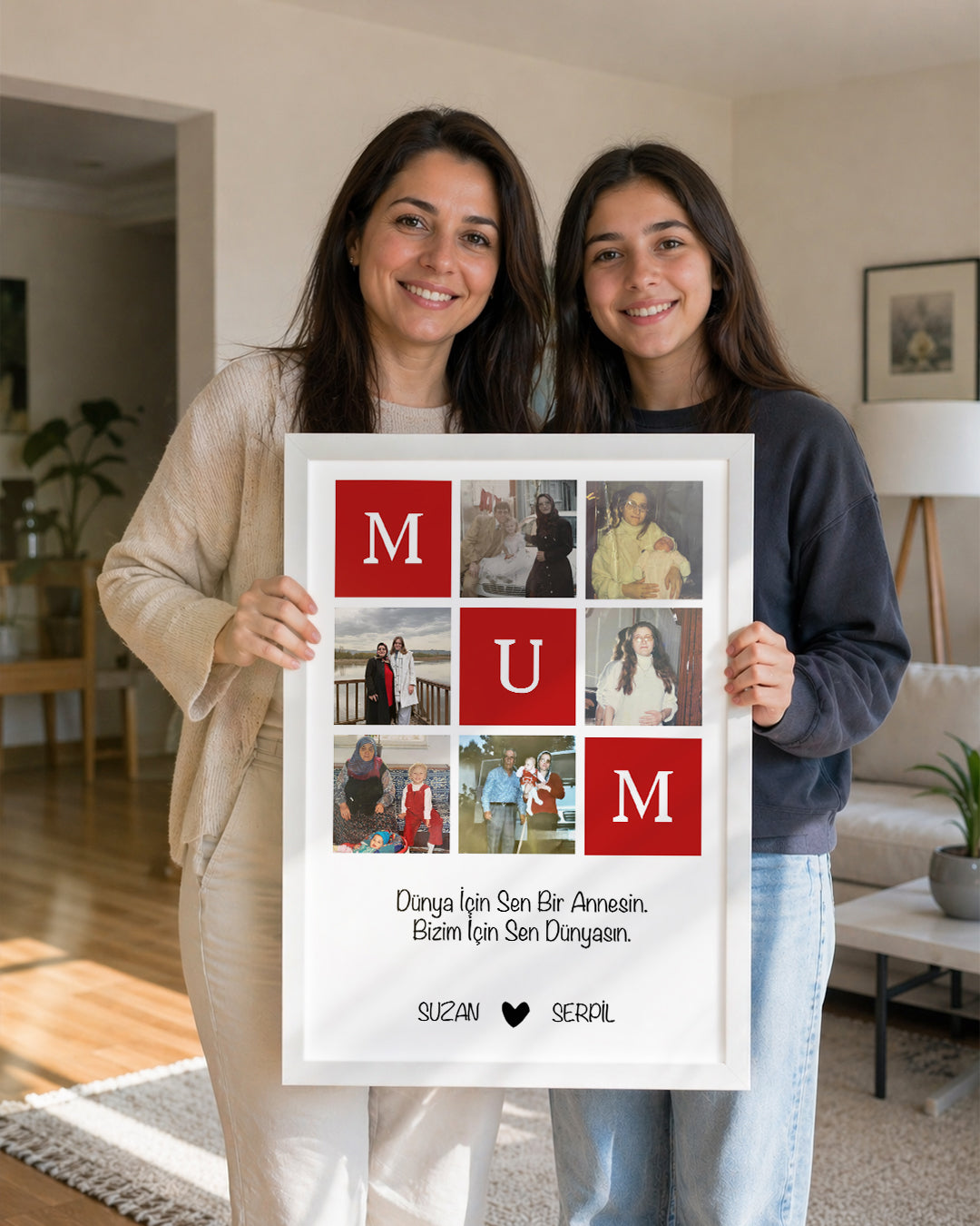6 Fotoğraflı MUM Yazılı Kırmızı Kolaj Poster Tablosu Poster Tablosu