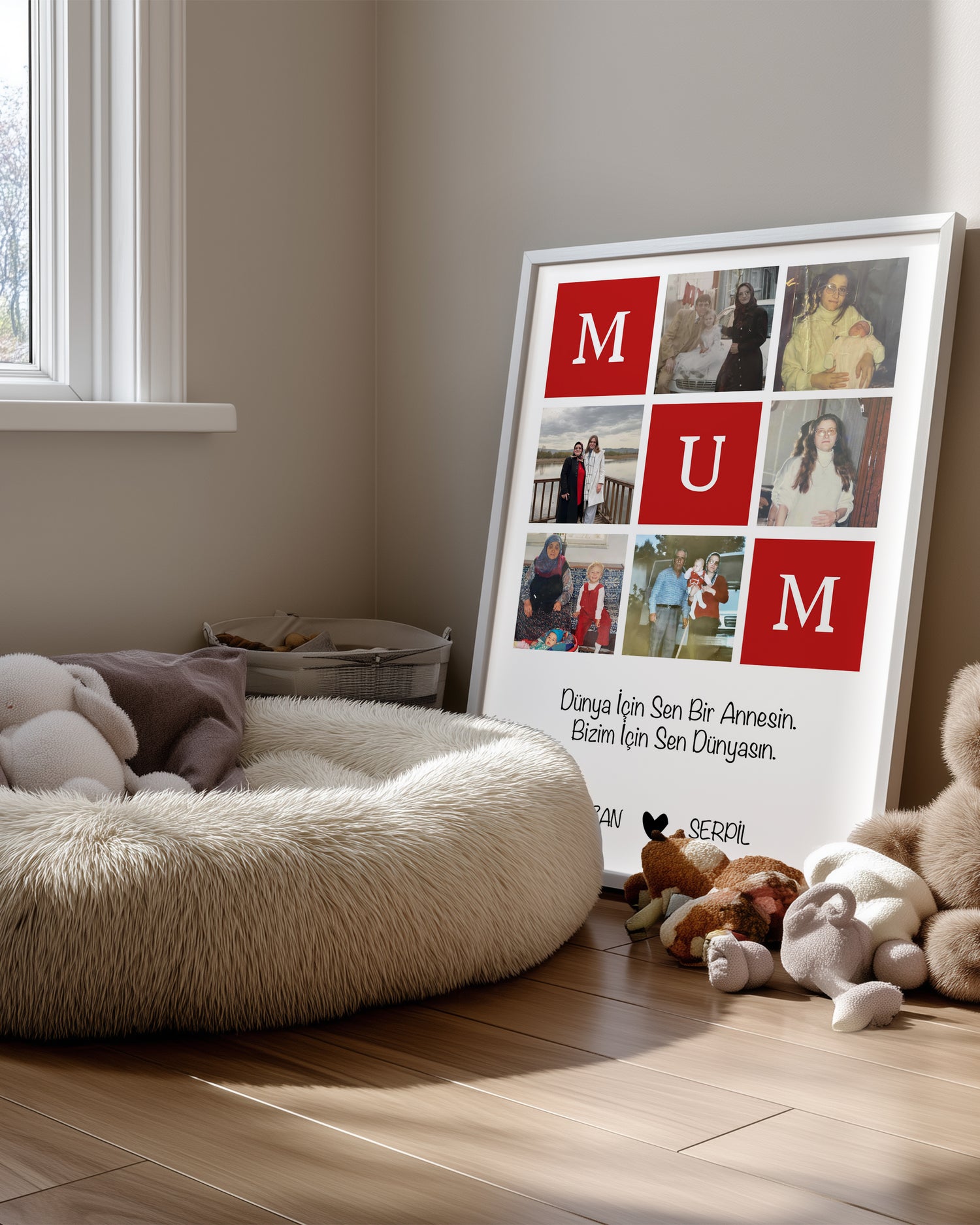 6 Fotoğraflı MUM Yazılı Kırmızı Kolaj Poster Tablosu Poster Tablosu