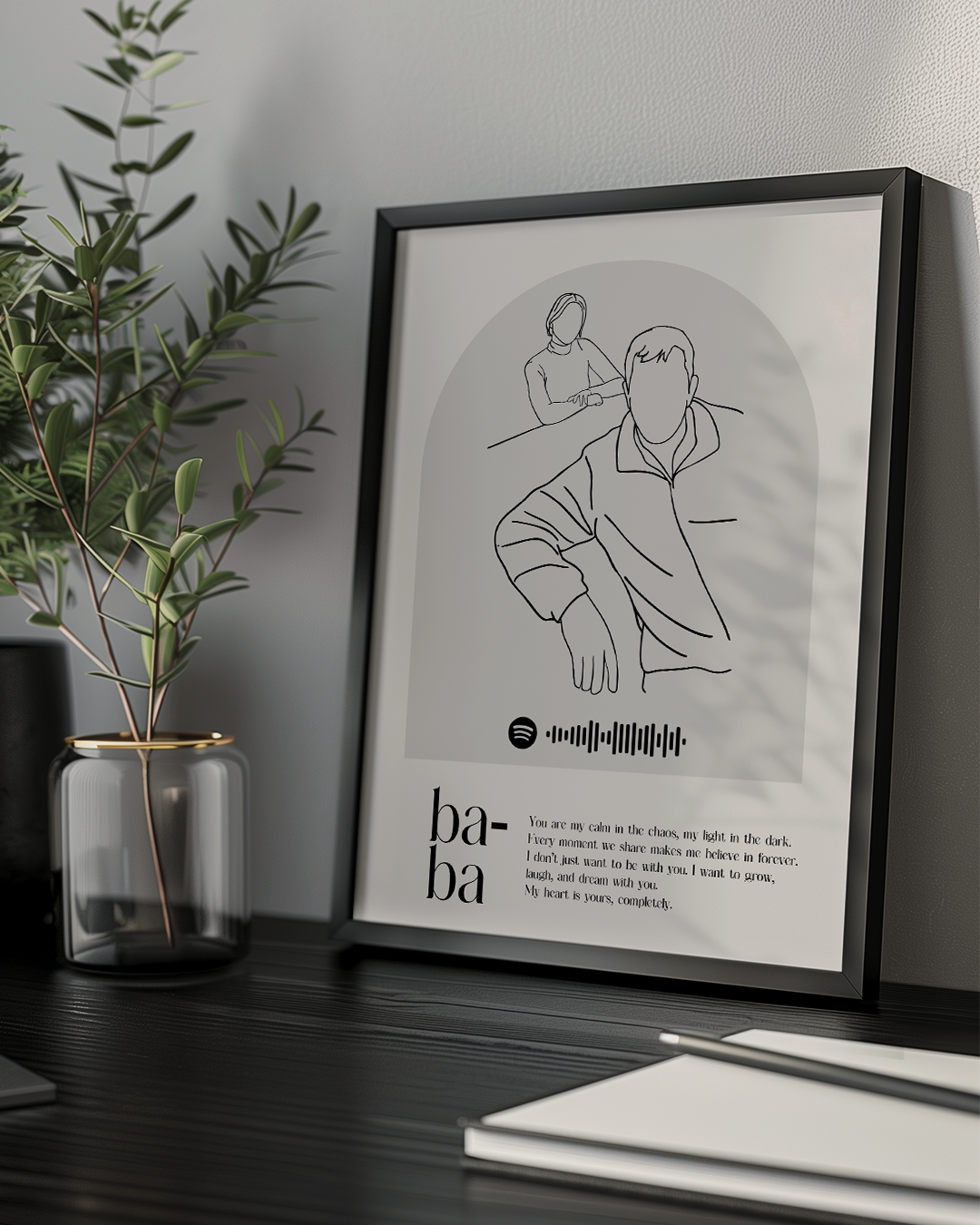 Babalara Özel Line Art Çizim Poster Tablosu