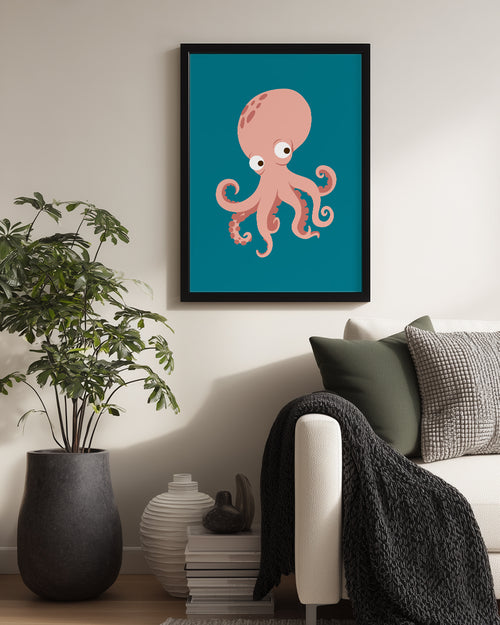 Ahtapot Sevimli Tasarım - Renkli Karakter İllüstrasyonu Poster Tablosu
