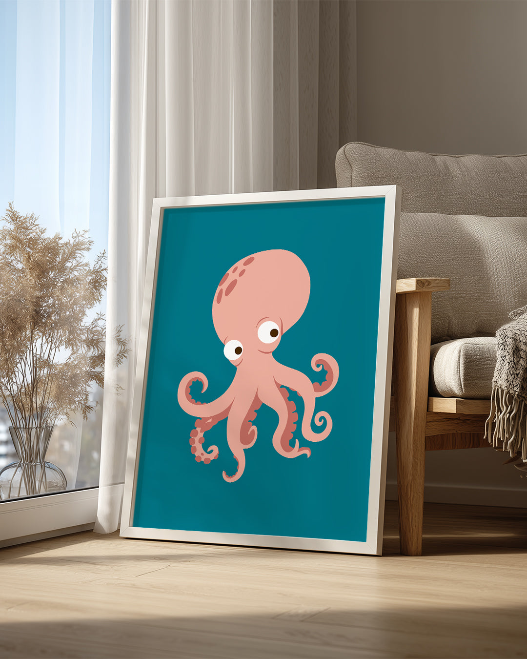 Ahtapot Sevimli Tasarım - Renkli Karakter İllüstrasyonu Poster Tablosu