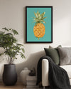 Ananas Eskizi - Turkuaz Zeminli Çizim Poster Tablosu