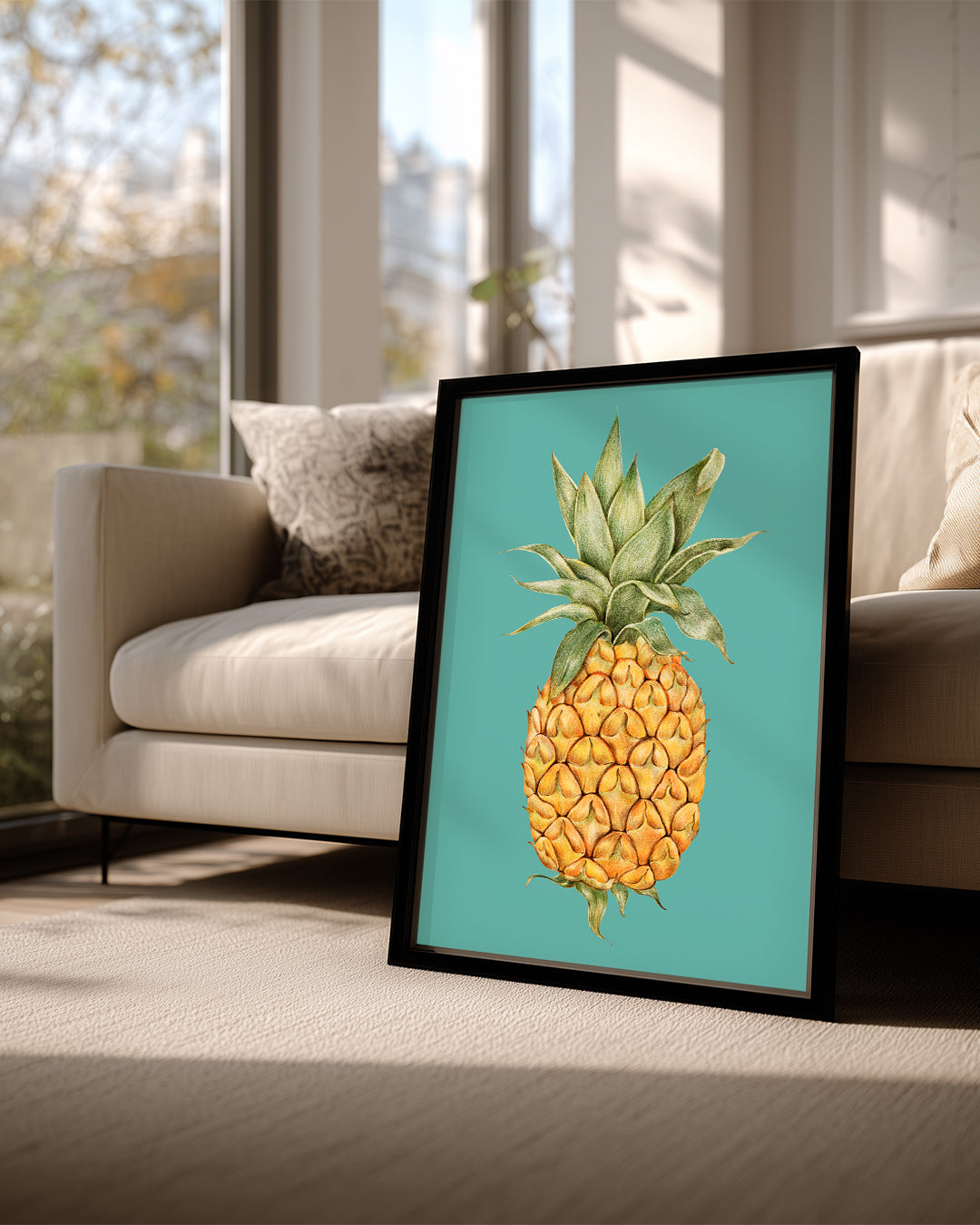 Ananas Eskizi - Turkuaz Zeminli Çizim Poster Tablosu
