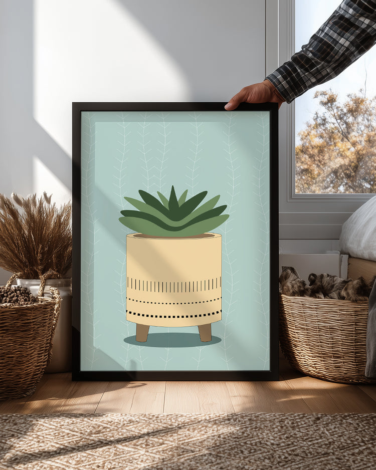 Aqua Succulent Poster Tablosu