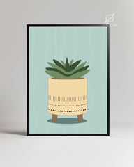 Aqua Succulent Poster Tablosu