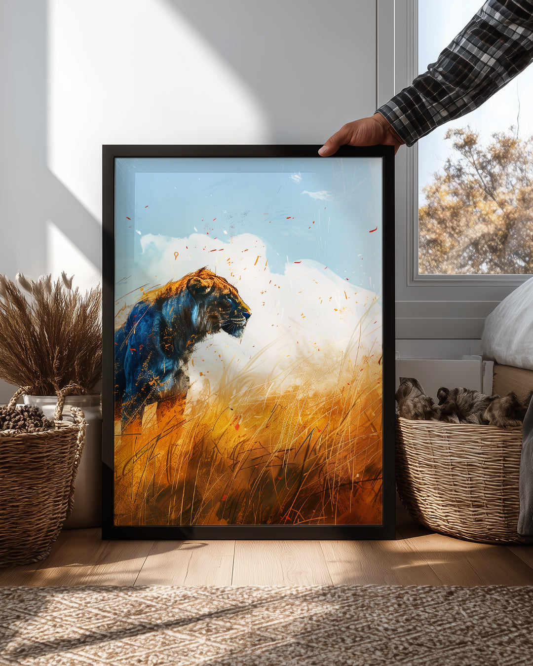 Aslan - Savana Gün Batımı Poster Tablosu
